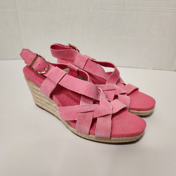 Cole Haan Shoes - COLE HAAN 'Crystal' Pink Suede Wedge Espadrille Sandals‎ Size 5 B